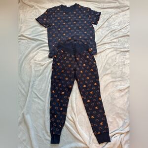 Champion Orange And Navy T-shirt And Sweatpant Set